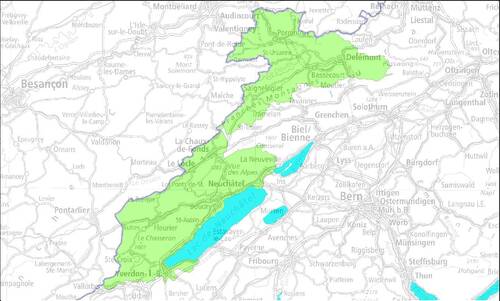 Carte de la nouvelle concession TV de l'Arc jurassien © OFCOM