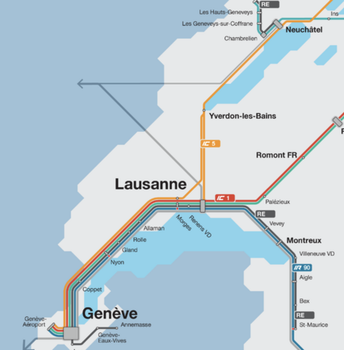 Carte du réseau ferroviaire en Suisse romande